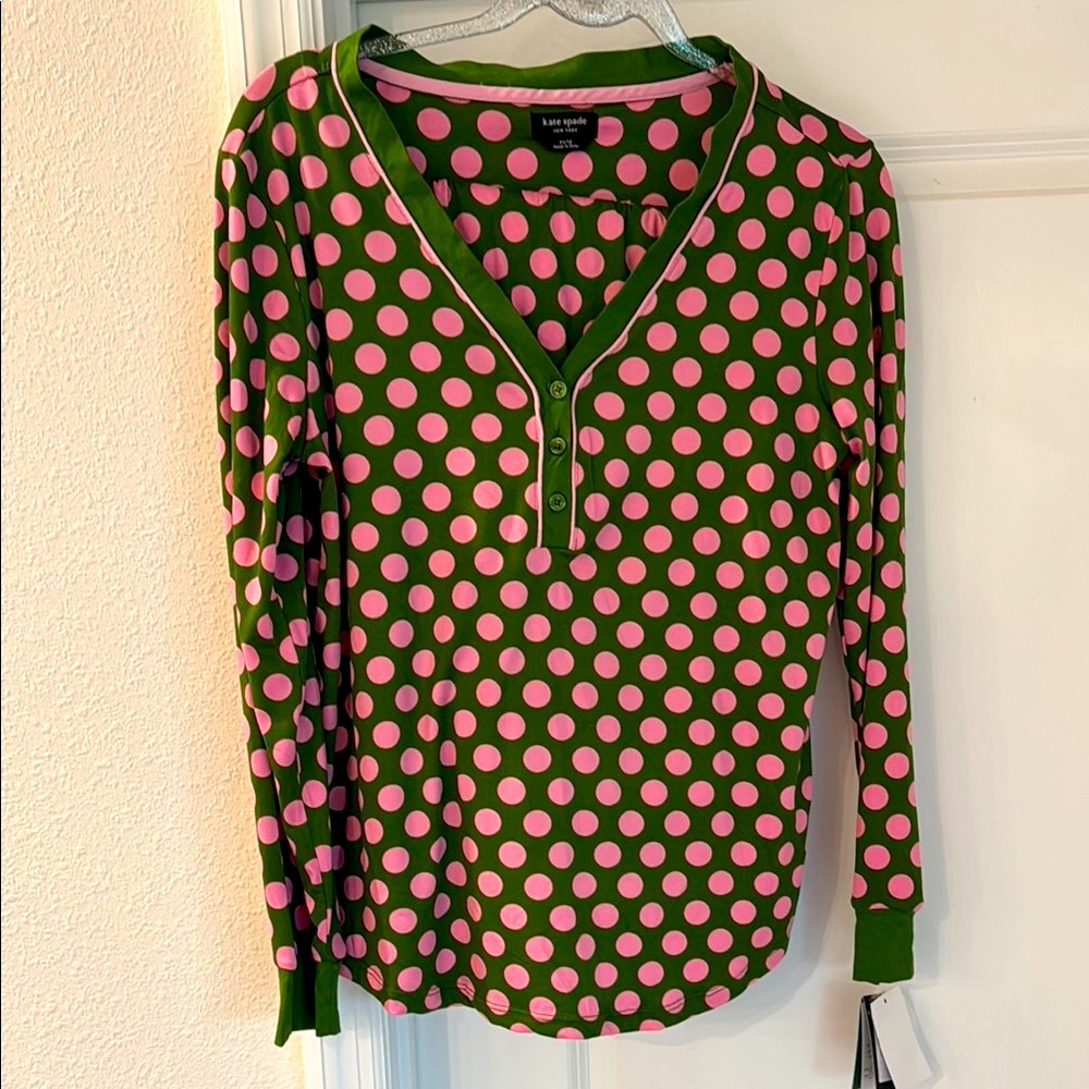 Kate Spade Green and Pink Polka Dot Lounge Set XS